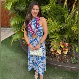 Vici Blue and Cream Leaf Pattern Dress